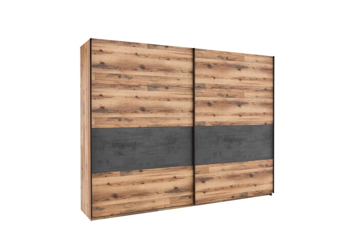Schwebetürenschrank >ALICANTE< 3 Böden, 3 Stangen, Alpine Lodge / Betonoxid - 270x210x60 (BxHxT)