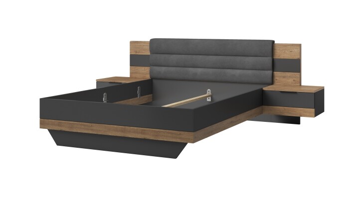 Bettanlage >LINEA< in Bartex Eiche / Graphit - 296x97x210cm (BxHxT)