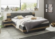 Bettanlage >LINEA< in Bartex Eiche / Graphit - 296x97x210cm (BxHxT)