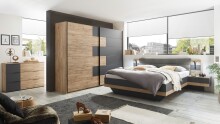 Bettanlage >LINEA< in Bartex Eiche / Graphit - 296x97x210cm (BxHxT)