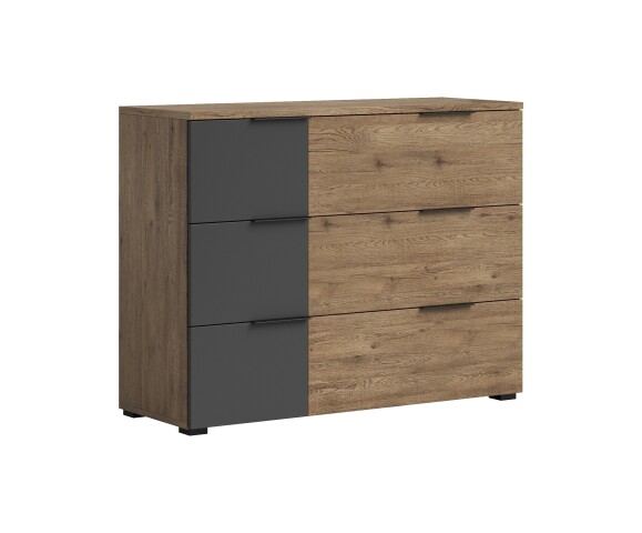 Schubkastenkommode >LINEA< 3 Schubladen, Bartex Eiche / Graphit - 120x89x40cm (BxHxT)