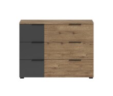 Schubkastenkommode >LINEA< 3 Schubladen, Bartex Eiche / Graphit - 120x89x40cm (BxHxT)