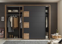 Schlafzimmer-Set >LINEA< (3-teilig) Bartex Eiche/Graphit, Schrank 280x215x60, Bett 296x97x210