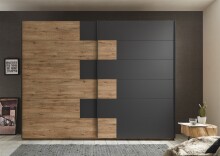 Schlafzimmer-Set >LINEA< (2-teilig) Bartex Eiche/Graphit, Schrank 280x215x58, Bett 296x97x210