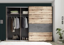 Schlafzimmer-Set >ALICANTE< (2-teilig) Alpine / Beton, Schrank 270x210x60, Bett 305,6x99,5x213,4