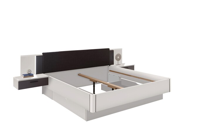 Bettanlage >ASCHAU< 180x200cm Liegefläche, Weiß / Graphit - 305x93x210cm (BxHxT)