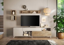 Lowboard >Morena< Soft-close, Cashmere / Eiche Cadiz Nachbildung - 241x67x42 (BxHxT)