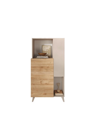 Hochkommode >Morena< soft-close, Cashmere / Eiche Cadiz Nachbildung - 81x154x42 (BxHxT)