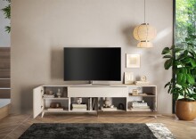 Lowboard >Morena< soft-close, Cashmere / Mercure, Holzwerkstoff - 241x67x42cm (BxHxT)