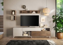 Lowboard >Morena< soft-close, Cashmere / Mercure, Holzwerkstoff - 241x67x42cm (BxHxT)