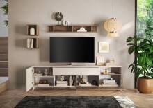 Lowboard >Morena< soft-close, Cashmere / Mercure, Holzwerkstoff - 241x67x42cm (BxHxT)