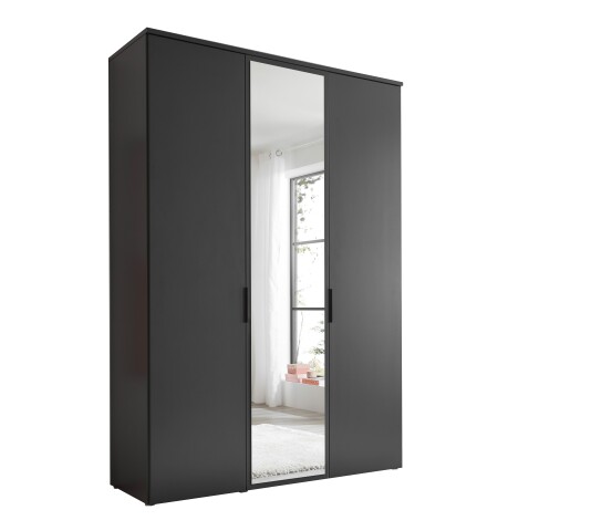 Drehtürenschrank >LOBATO< 3 Türe, Graphit und Spiegel - 151,7x225x52cm (BxHxT)