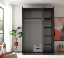 Drehtürenschrank >LOBATO< 3 Türe, Graphit und Spiegel - 151,7x225x52cm (BxHxT)