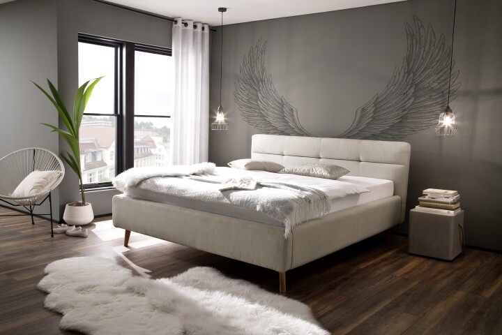 Stauraumbett >Lotte mit BK< Liegefläche 180x200 cm, beige, Stellmaß: 201x105x222cm (BxHxT)