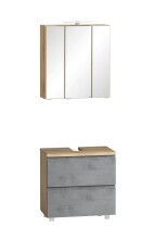 Badmöbel-Set >Paris< (2-tlg.) in Betongrau / Wotaneiche - 60x195x35cm (BxHxT)