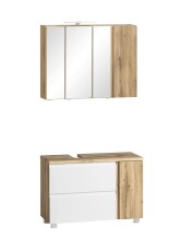 Badmöbel-Set >Paris< (2-tlg.) in weiß / Wotaneiche-Dekor - 85x195x35cm (BxHxT)