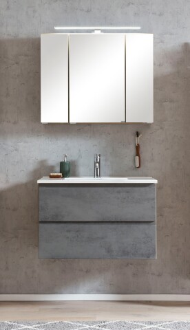 Badmöbel-Set >Paris< (2-teilig) in Betongrau / Wotaneiche - 80x195x47cm (BxHxT)