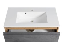 Badmöbel-Set >Paris< (2-teilig) in Betongrau / Wotaneiche - 80x195x47cm (BxHxT)