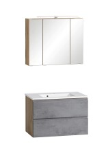 Badmöbel-Set >Paris< (2-teilig) in Betongrau / Wotaneiche - 80x195x47cm (BxHxT)