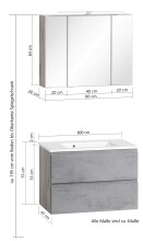 Badmöbel-Set >Paris< (2-teilig) in Betongrau / Wotaneiche - 80x195x47cm (BxHxT)