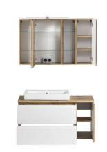Badmöbel-Set >Paris< (2-tlg.) in weiß / Wotaneiche-Dekor - 105x195x47cm (BxHxT)