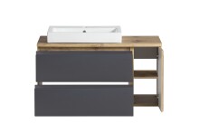 Badmöbel-Set >Paris< (2-teilig) in grau / Wotaneiche-Dekor - 105x195x47 (BxHxT)