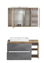 Badmöbel-Set >Paris< (2-teilig) in Betongrau / Wotaneiche - 105x195x47cm (BxHxT)