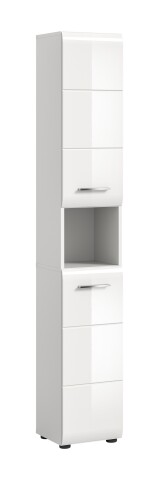 Hochschrank >Ice< in Weiß / Weiß Hochglanz - 30x185x30cm (BxHxT)