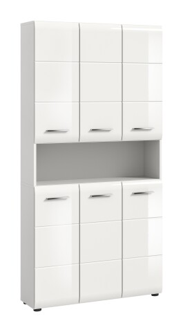 Stauraumschrank >Ice< in Weiß / Weiß Hochglanz - 90x185x30cm (BxHxT)