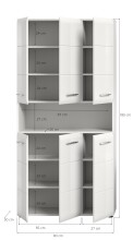Stauraumschrank >Ice< in Weiß / Weiß Hochglanz - 90x185x30cm (BxHxT)