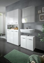 Stauraumschrank >Ice< in Weiß / Weiß Hochglanz - 90x185x30cm (BxHxT)