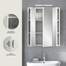 Badezimmerspiegelschrank >Ice< in Weiß / Weiß Hochglanz - 60x55x46cm (BxHxT)