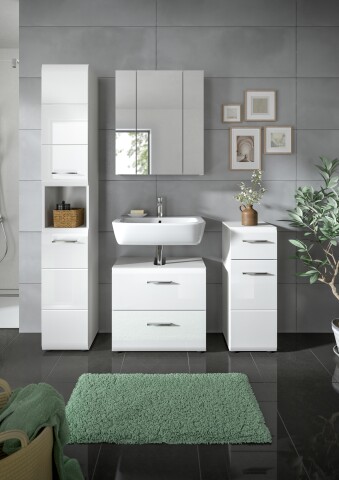 Badezimmer-Set >Ice< in Weiß / Weiß Hochglanz - 150x185x30cm (BxHxT)