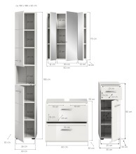 Badezimmer-Set >Ice< in Weiß / Weiß Hochglanz - 150x185x30cm (BxHxT)