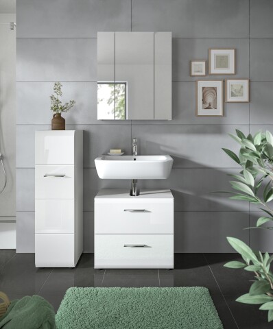 Badezimmer-Set >Ice< in Weiß / Weiß Hochglanz - 105x185x30cm (BxHxT)