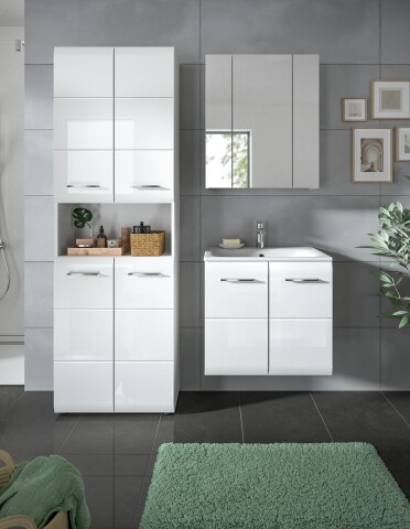Badezimmer-Set >Ice< in Weiß / Weiß Hochglanz - 135x185x46cm (BxHxT)
