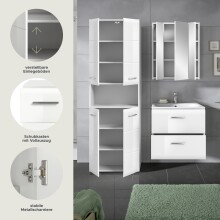 Badezimmer-Set >Ice< in Weiß / Weiß Hochglanz - 135x185x46cm (BxHxT)