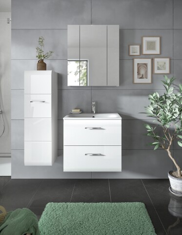 Badezimmer-Set >Ice< in Weiß / Weiß Hochglanz - 105x185x46cm (BxHxT)