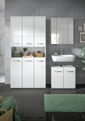 Badezimmer-Set >Ice< in Weiß / Weiß Hochglanz - 165x185x30cm (BxHxT)