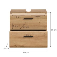 Waschbeckenunterschrank >Ice< in artisan oak - 60x54x60cm (BxHxT)