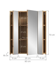 Badezimmerspiegelschrank >Ice< in artisan oak - 60x70x18cm (BxHxT)
