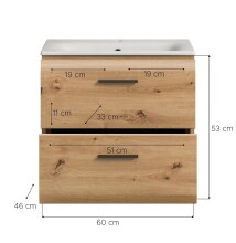 Waschtisch-Set >Ice< in artisan oak - 60x55x46cm (BxHxT)