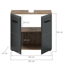 Waschbeckenunterschrank >Ice< in Nox Oak / Schwarz - 60x54x30cm (BxHxT)