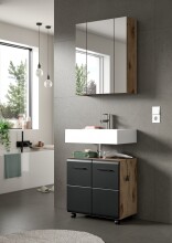 Waschbeckenunterschrank >Ice< in Nox Oak / Schwarz - 60x54x30cm (BxHxT)