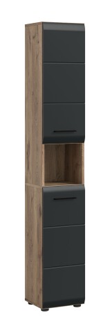 Hochschrank >Ice< in Nox Oak / Schwarz - 30x185x30cm (BxHxT)