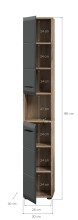 Hochschrank >Ice< in Nox Oak / Schwarz - 30x185x30cm (BxHxT)