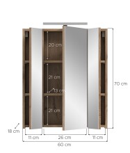 Badezimmerspiegelschrank >Ice< in Nox Oak / Schwarz - 60x70x18cm (BxHxT)