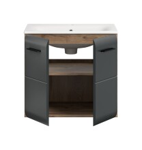 Waschtisch-Set >Ice< in Nox Oak / Schwarz - 60x55x46cm (BxHxT)