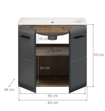 Waschtisch-Set >Ice< in Nox Oak / Schwarz - 60x55x46cm (BxHxT)