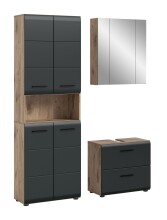 Badezimmer-Set >Ice< in Nox Oak / Schwarz - 135x185x30cm (BxHxT)